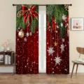 Weihnachtsvorhänge mit roter Schleife und Tannennadel-Druck für festliche Heimdeko - 55x150cm (2er Pack) / Warmes Weihnachten (CL-002)