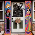 Day of the Dead porch banners skeleton couple hanging flags for Halloween door decor 2pcs - Mexico Day of the Dead Style (SDL-008) / 30x150cm