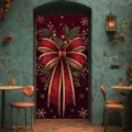 Christmas door banner hanging cloth large red bow holiday festive decor entrance backdrop - 90x180cm / Style ML-001