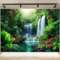 Tropical rainforest waterfall photography backdrop for forest style interior wall decor - 95x75cm / Tropical Rainforest Waterfall