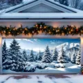 Large Christmas snowy forest garage door banner with mountain landscape holiday decoration - Snow Mountain Forest Landscape (CK-005) / 400x180cm