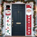 Festliche Feliz Navidad Türbanner mit Weihnachtsmann- und Schneemann-Motiven im Freien - Schneemann und Weihnachtsmann Stil (SDL-011) / 30x150cm