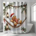 Weihnachts-Duschvorhang mit festlichem Lebkuchenmann-Print in Badezimmer-Umgebung - Einzelner Duschvorhang 90x180cm / Lebkuchenmann Hängemattenstil (YL-001)