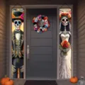Day of the Dead Porch Sign Skeleton Couple Banner Halloween Door Hanging Decor Party - Mexico Day of the Dead Style (SDL-010) / 30x150cm