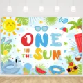 Colorful Summer Beach First Birthday Party Backdrop with ONE IN THE SUN Cartoon Design - Summer Beach 1st Birthday Theme (SBJ-005) / 95x75cm