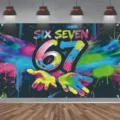 Πολύχρωμο graffiti neon φόντο γενεθλίων με σχέδιο SIX SEVEN 67 για φωτογράφιση πάρτι γενεθλίων - SBJ-010 / 95x75cm