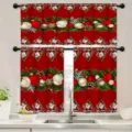 Tende da cucina natalizie rosse con stampe di Babbo Natale e agrifoglio per finestra - Mantovana 138x45cm / Babbo Natale Rosso (CL-009)