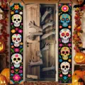 Mexican Day of the Dead porch banner skeleton flower print outdoor hanging couplet decoration. - Mexico Day of the Dead Style (SDL-012) / 30x150cm