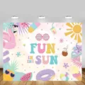 Summer beach party backdrop with 'Fun in the Sun' print for kids birthday decoration - Style 1 / 95x75cm