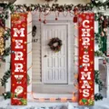 Paar rote Weihnachts-Türbanner mit Merry Christmas Schriftzug für die Außendekoration der Tür - Roter Hintergrund mit weißen Buchstaben Stil (SDL-014) / 30x150cm
