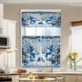 Weihnachten Schneemann Küchenvorhänge Set für kleine Fenster mit blauem Festtagsmuster - Schabracke 138x45cm / Blauer Schneemann-Stil (CL-012)
