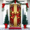 Christmas door banner hanging holiday decoration red gold bow festive home entry party - 90x180cm / ML-006
