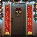 Rote und goldene Frohe Weihnachten Türbanner Set für eine festliche Außendekoration - Deutscher Gruß Rot-Gold-Stil (SDL-015) / 30x150cm
