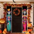 Day of the Dead porch banners feature skeleton couple prints, perfect for Halloween outdoor decor. - Mexico Day of the Dead Style (SDL-014) / 30x150cm