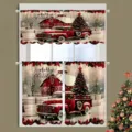 Weihnachtliche Küchenvorhang-Sets mit Vintage-Roter-LKW- und Baumdruck im Schnee - Schabracke 138x45cm / Vintage Roter LKW Weihnachtsbaum Stil (CL-013)