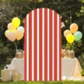 Housse de toile de fond arquée à rayures rouges et blanches pour décor de fête d'anniversaire - Polyester Standard (SGX-002) / 50x120CM / Rayé rouge et blanc