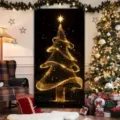 Christmas door banner glowing golden tree holiday hanging decor festive party backdrop fabric - 90x180cm / ML-009