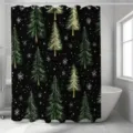 Weihnachts Duschvorhang mit Tannenbaum und Schneeflocken auf schwarzem Grund Stoff - Einzelner Duschvorhang 90x180cm / Schwarzer Hintergrund Weihnachtsbaum und Schneeflocke Stil (YL-009)