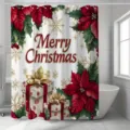 Eleganter Weihnachtsduschvorhang mit festlichen Weihnachtsstern-Prints und Geschenken - Einzelner Duschvorhang 90x180cm / Weißer Weihnachtsblumen-Stil (YL-010)