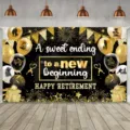 Fondo para fiesta de jubilación feliz con globos negros y dorados y fuegos artificiales - SBJ-008 / 95x75cm