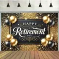 Fondo elegante de fiesta de jubilación en oro y negro con globos y diseño purpurina - SBJ-009 / 95x75cm