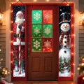 Paar festliche Weihnachts-Türbanner mit Weihnachtsmann und Schneemann für Außendekoration. - SDL-025 Stil / 30x150cm