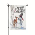 Bandera de jardín de invierno con muñeco de nieve, ciervo y texto Merry Christmas - Muñeco de Nieve y Ciervo (Q-002) / 30x45cm