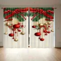 Weihnachtsvorhänge mit festlichem Tannennadel- und rotem Kugelprint für die Dekoration. - 55x150cm (2er Pack) / Weihnachtsrot & Gold (CL-003)