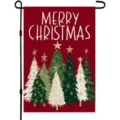 Bandera de jardín roja festiva con texto Merry Christmas y árboles de colores para decoración - Árboles de Navidad Rojos (Q-004) / 30x45cm