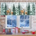 Winter forest valance with deer and pine trees for kitchen or bedroom window decor - 138x45cm / CM-005 (Winter Forest and Deer)