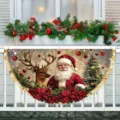Festliches weihnachtliches Fächerbanner mit Weihnachtsmann und Rentier für Außengeländer - 37.5x75cm(平面款) / SXQ-004