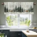 Winter forest elk print short curtain valance for holiday kitchen window decoration - 138x45cm / CM-006 (Winter Forest and Reindeer)