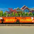 Large spooky Halloween yard banner outdoor fence decoration with Happy Halloween graphic - Halloween Pumpkin Castle Style (SHF-006) / 30x120cm