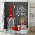 Festlicher Duschvorhang mit Weihnachtswichtel Schneeflocken und Let it Snow Feiertagsmuster - Einzelner Duschvorhang 90x180cm / Gnome & "Let it SNOW" (YL-015)