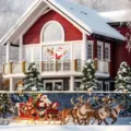 Grote kerstbanner voor buiten met de kerstman op zijn slee en vliegende rendieren - SHF-009 Stijl