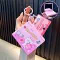Cute pink bunny foldable mirror and phone holder keychain charm for bag accessory - Pink