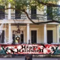 Scary Halloween bloody yard banner featuring zombie hands and Happy Halloween text - 30x120cm / Blood Handprint Pattern (SHF-008)