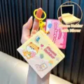 Cute Shiba Inu folding mirror and multifunctional phone holder keychain in cream yellow - Yellow