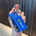 Miniature blue alloy pull-back delivery truck keychain toy model for bag pendant - Blue