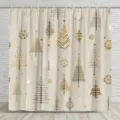 Moderner Weihnachts-Duschvorhang mit stilvollen goldenen geometrischen Bäumen und Mustern - Einzelner Duschvorhang 90x180cm / Modernes geometrisches Weihnachten (YL-017)