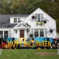 Spooky Halloween yard banner with pumpkins and witches for outdoor decoration - 30x120cm / Halloween Pumpkin Witch Illustration Pattern (SHF-011)