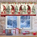 Christmas gnome and tree pattern polyester window valance for festive holiday kitchen decor - 138x45cm / CM-013 (Gnome & Cocoa Cup)