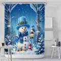 Weihnachts-Duschvorhang mit Schneemann-Motiv, blauem Hut und Schal für das Bad - Einzelner Duschvorhang 90x180cm / Winter-Schneemann-Illustration (YL-018)