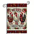 Festive Christmas garden flag featuring three roosters in holiday attire - Festive Roosters (Q-013) / 30x45cm