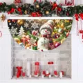 Bandierina natalizia semicircolare con stampa allegra di pupazzo di neve decorativa - Stile Pupazzo di neve e Albero di Natale (SXQ-015) / 37.5x75cm