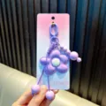 Colgante de bolso de flor de aleación púrpura con cuentas de colores y su llavero - Púrpura