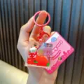 Süßer Acryl Weihnachtsstrumpf flüssiger Sand Schlüsselanhänger mit rotem Ölwürfel Design - Würfel
