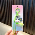 Lindo llavero de panda con cordón verde y accesorio de pompón suave para bolso o llaves - Panda (Easy) / Verde