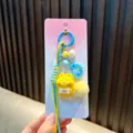 Llavero de oso amarillo adorable con cordón trenzado de colores y un pompón - Oso (OK) / Amarillo