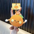 Large orange character silicone coin purse and keychain pendant for bag decoration - Orange Tangerine